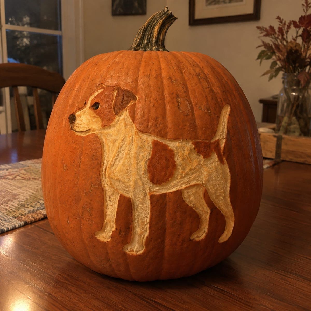 Jack Russell Terrier Etched Pumpkin Portrait