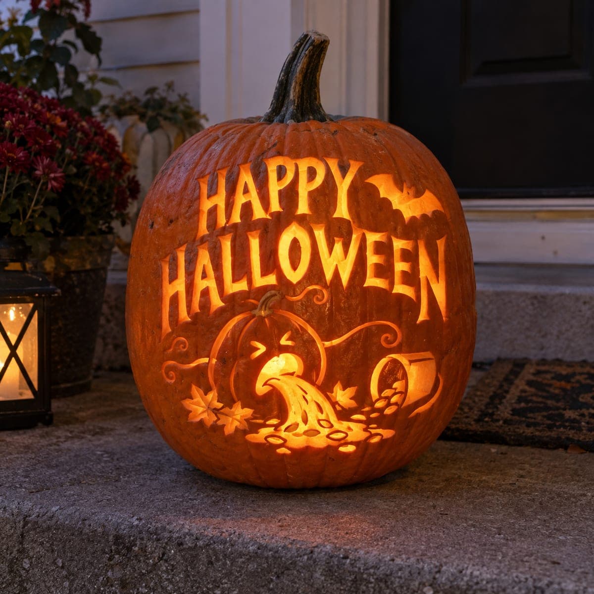 Happy Halloween Greeting Pumpkin with Sick Little Pumpkin