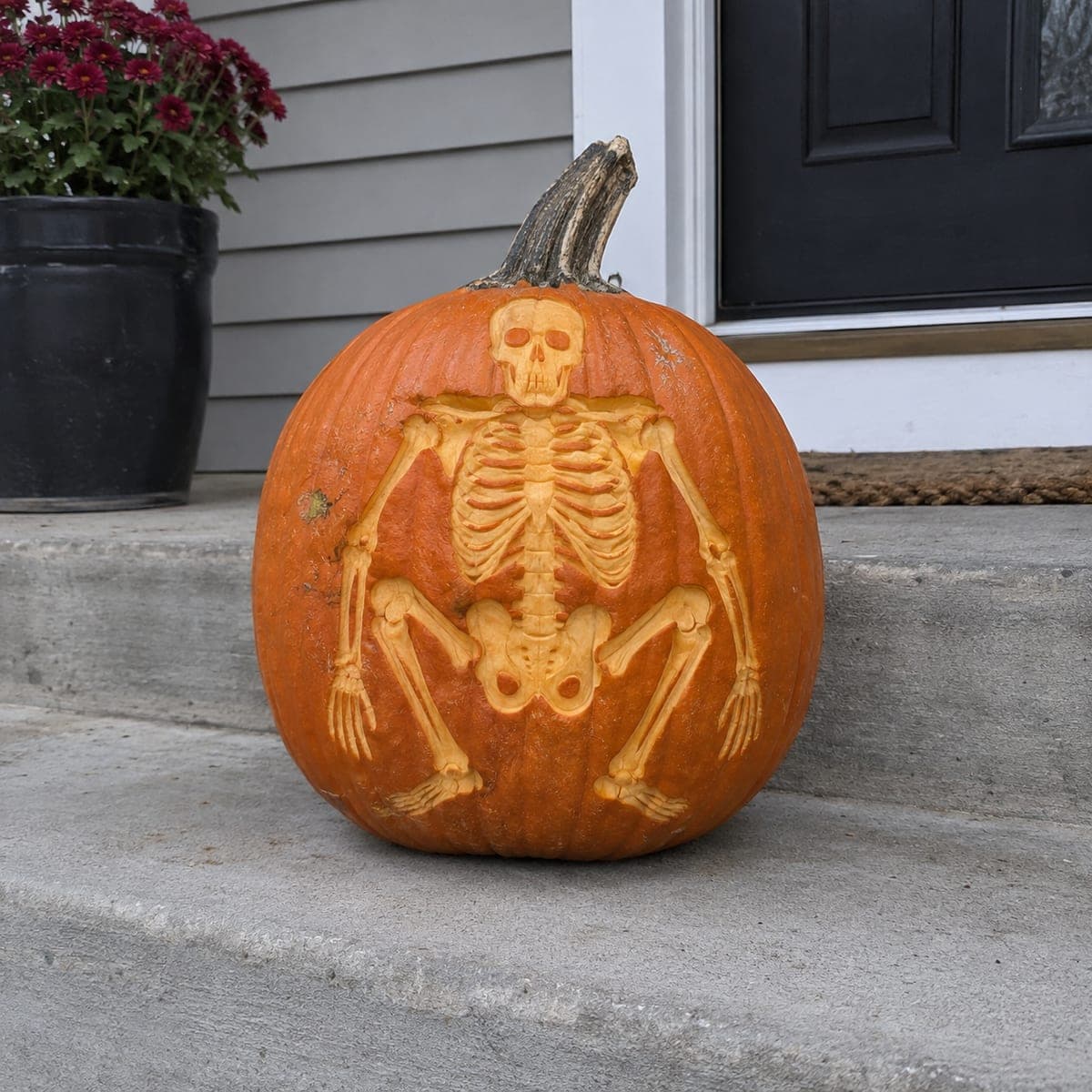 Full Body Skeleton Relief Carved Pumpkin