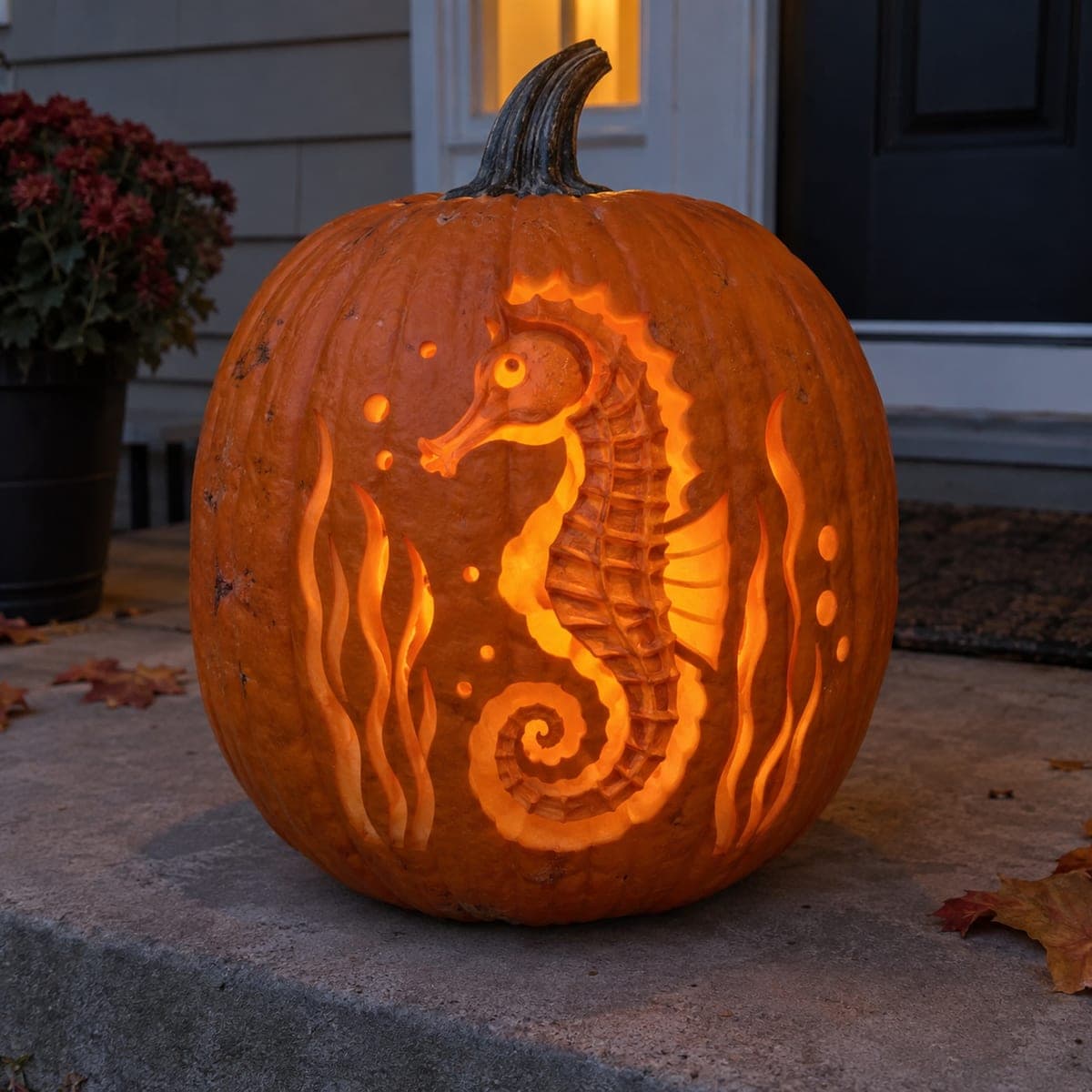 Glowing Seahorse Pumpkin With Swaying Seaweed
