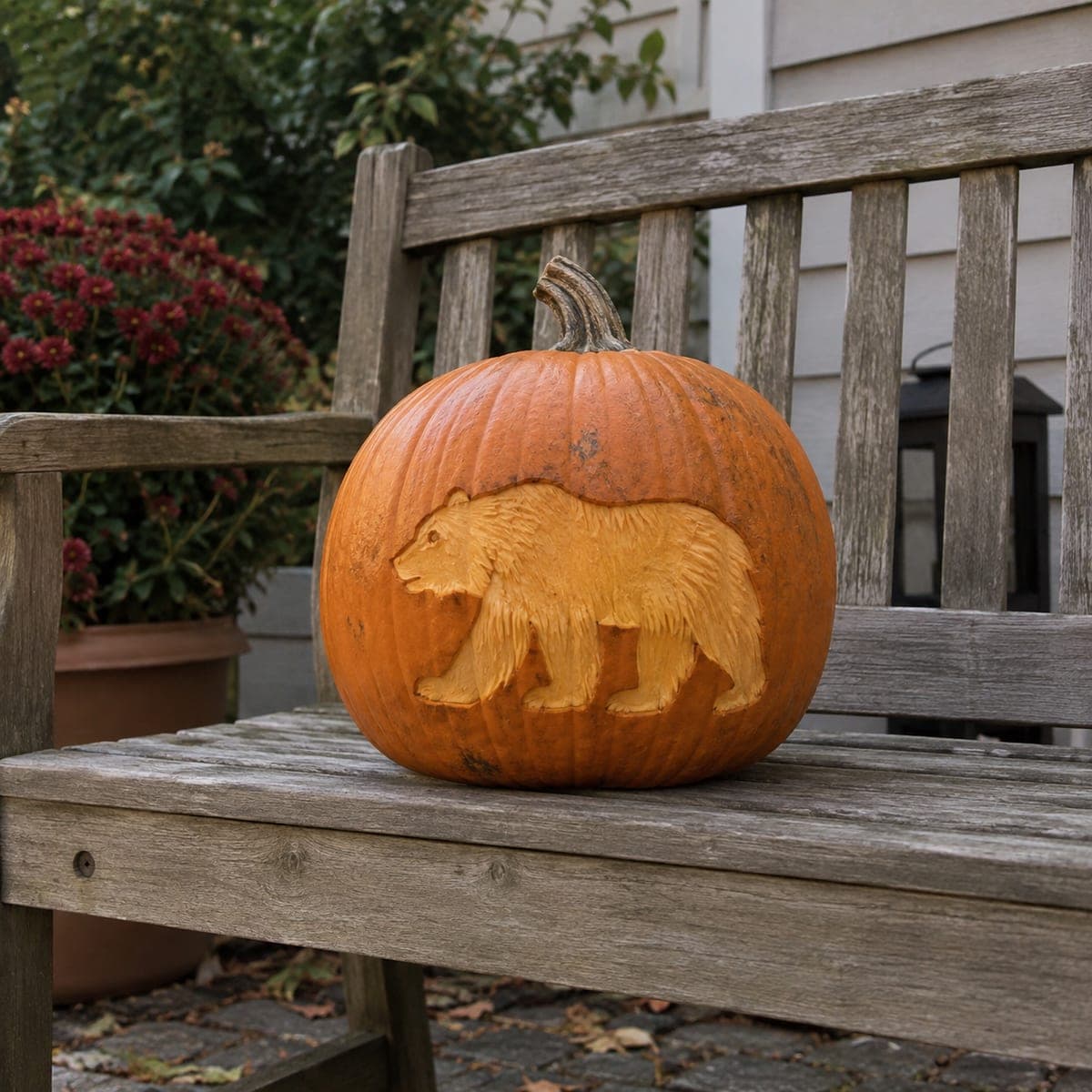 Walking Grizzly Bear Etched Pumpkin Relief