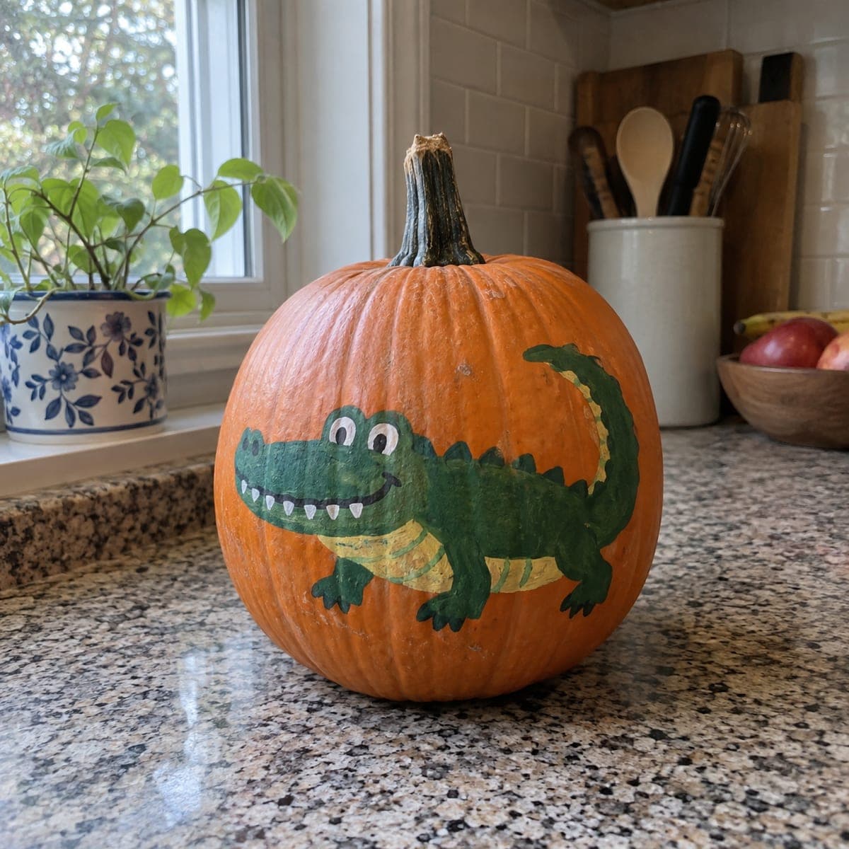 Cheerful Painted Alligator Pumpkin for Kids