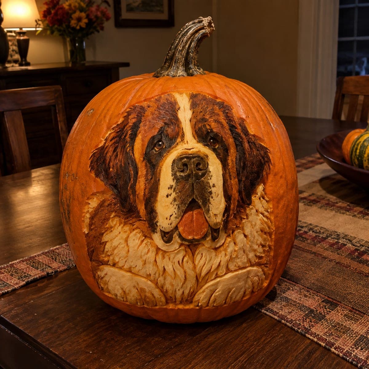 Saint Bernard Dog Sculpted Pumpkin Portrait
