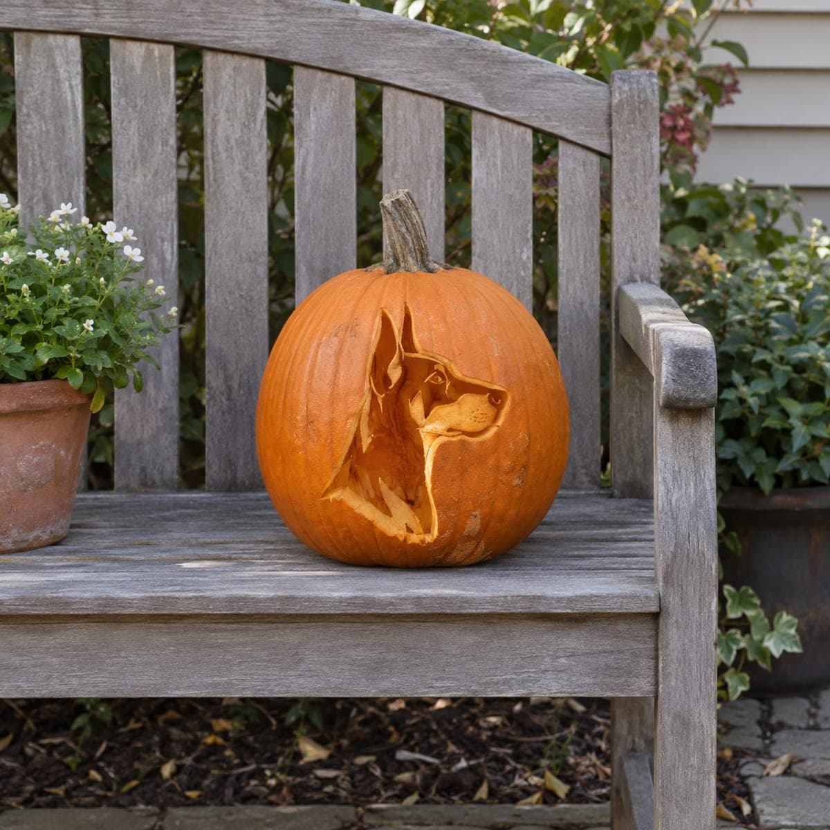 German Shepherd Profile Etched Pumpkin