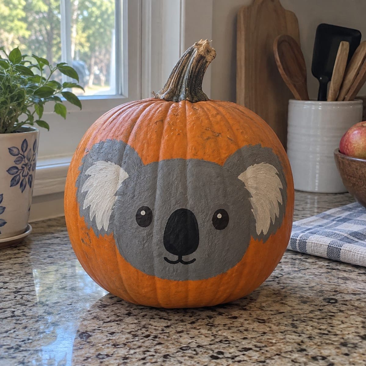 Cuddly Koala Face Painted No-Carve Pumpkin