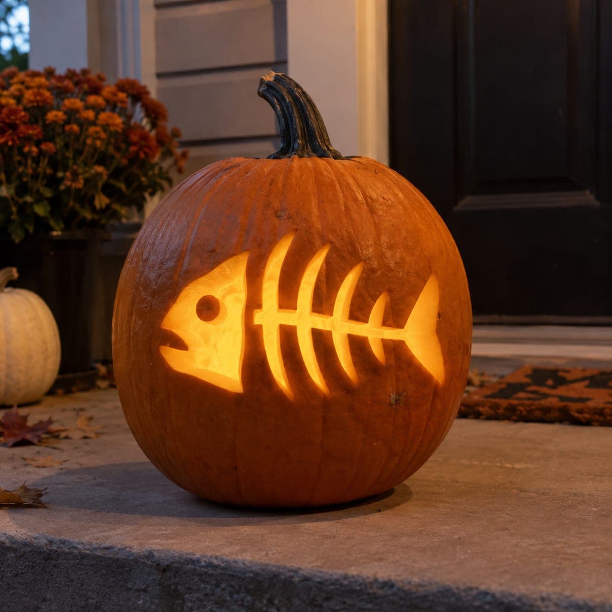 Simple Fish Skeleton Bones Pumpkin Cutout