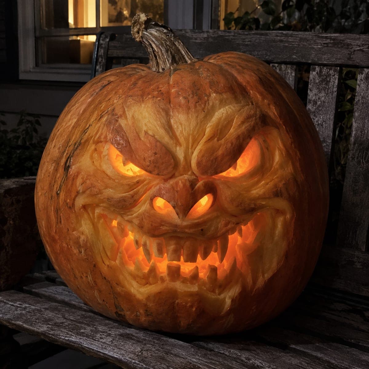 Snarling Demon Face 3D Carved Pumpkin