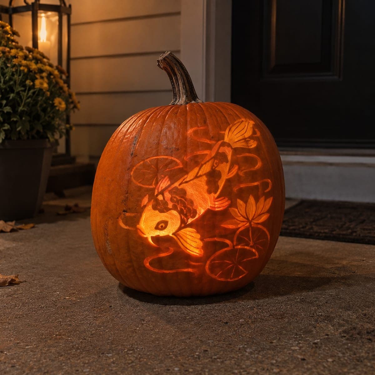 Koi Fish Pumpkin Carving With Lily Pads