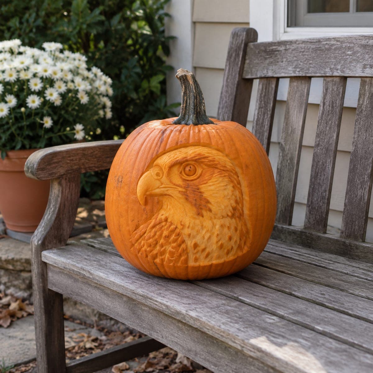 Falcon Head Relief Carved Pumpkin Portrait