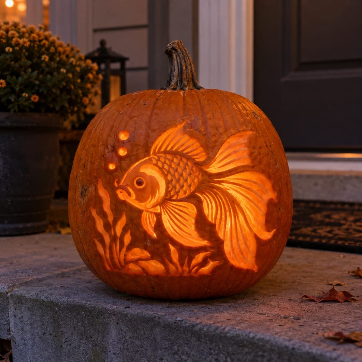 Fantail Goldfish Glowing Pumpkin Etching