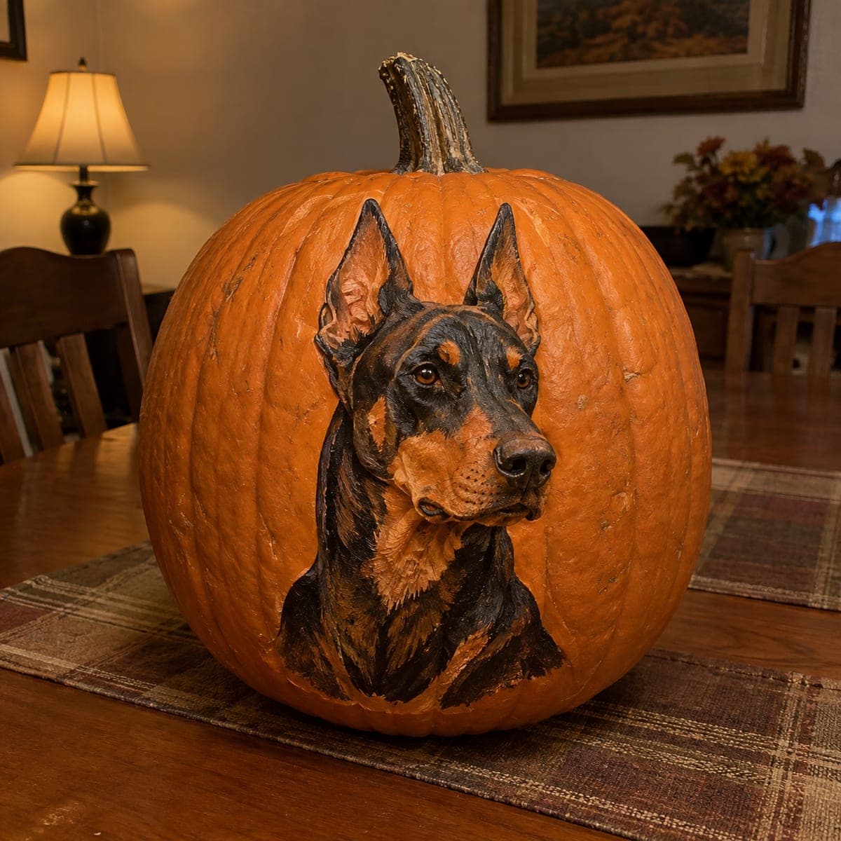 Doberman Pinscher Painted Pumpkin Portrait