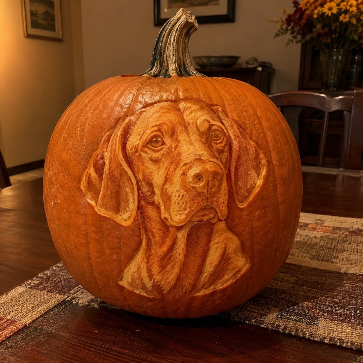 Vizsla Dog Portrait Sculpted Pumpkin