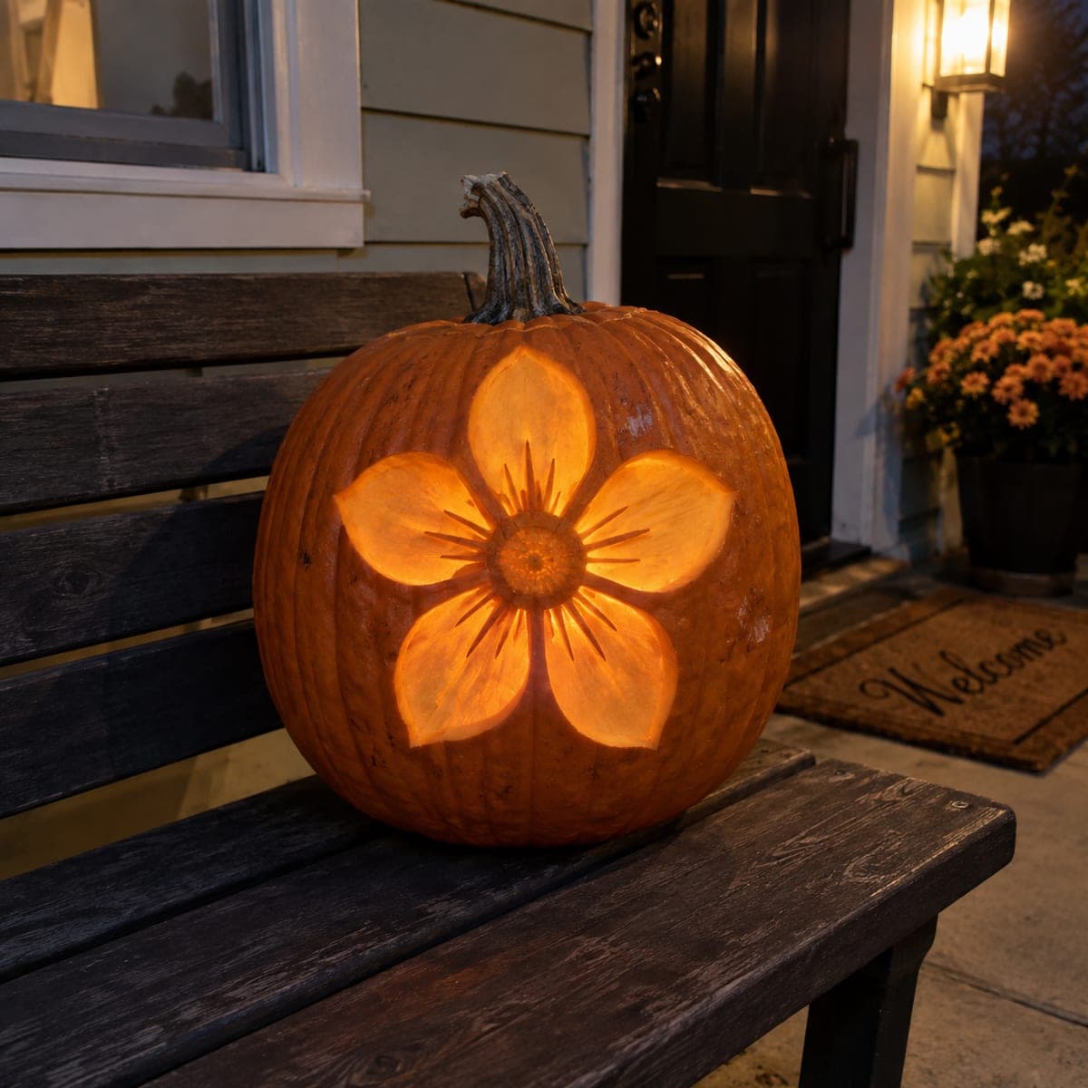 Simple Five Petal Flower Pumpkin Etching