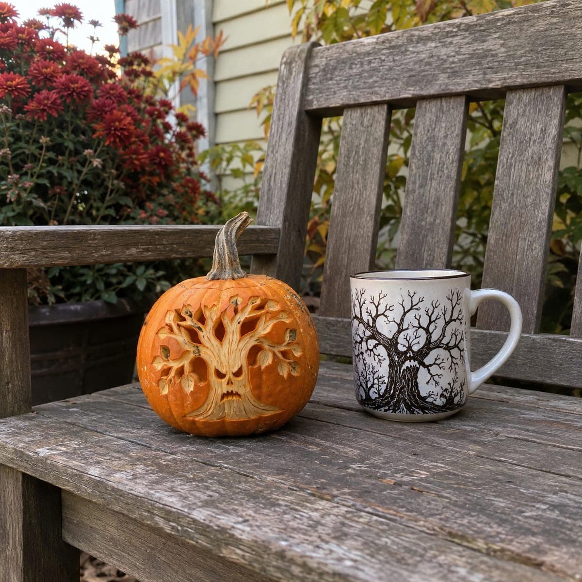 Spooky Tree Face Carved Mini Pumpkin
