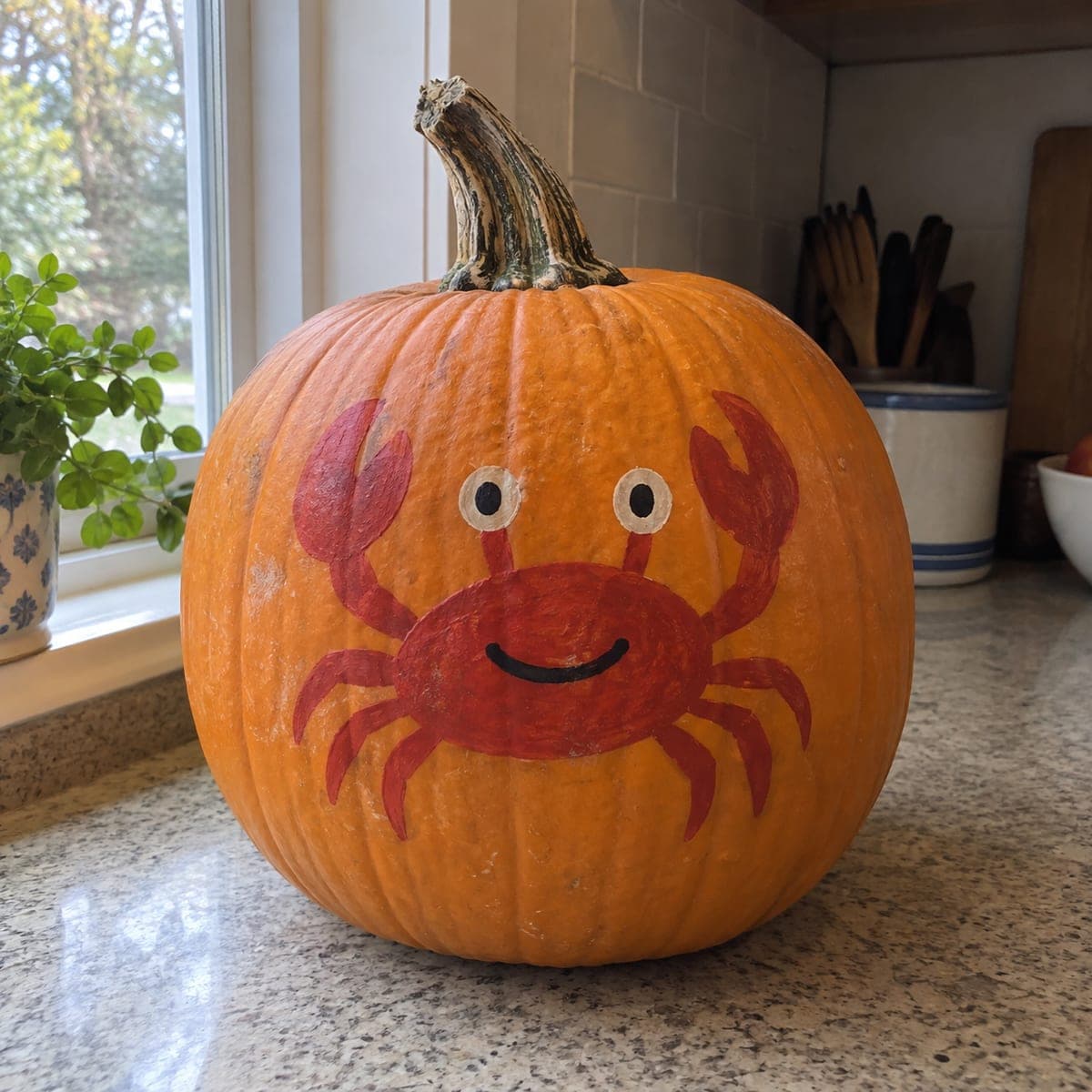 Smiling Red Crab Painted Pumpkin for Kids