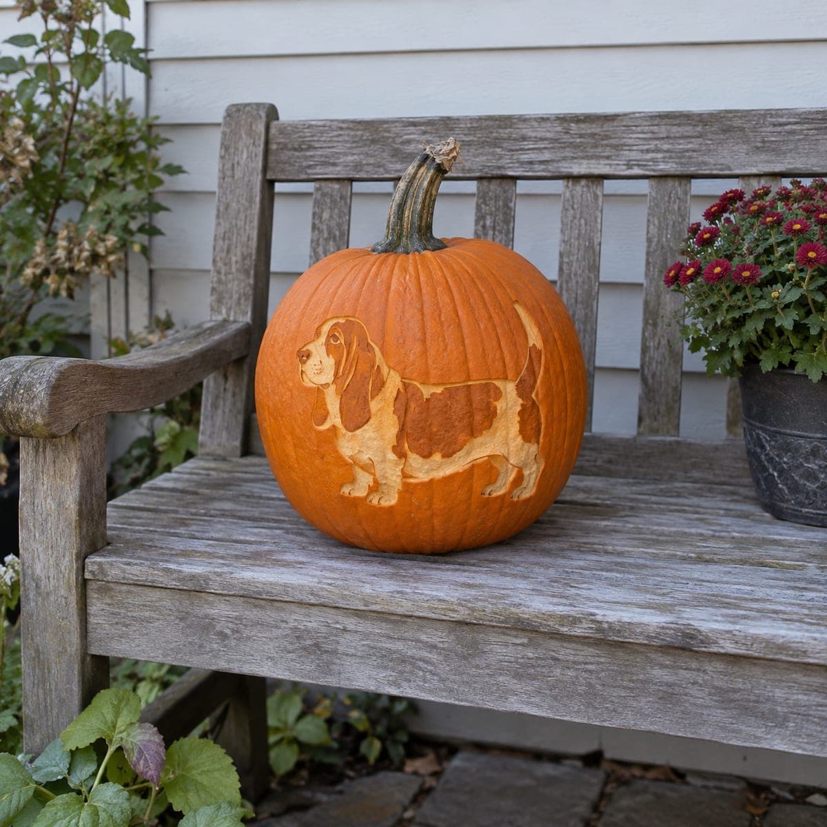 Basset Hound Two-Tone Peeled Pumpkin Carving