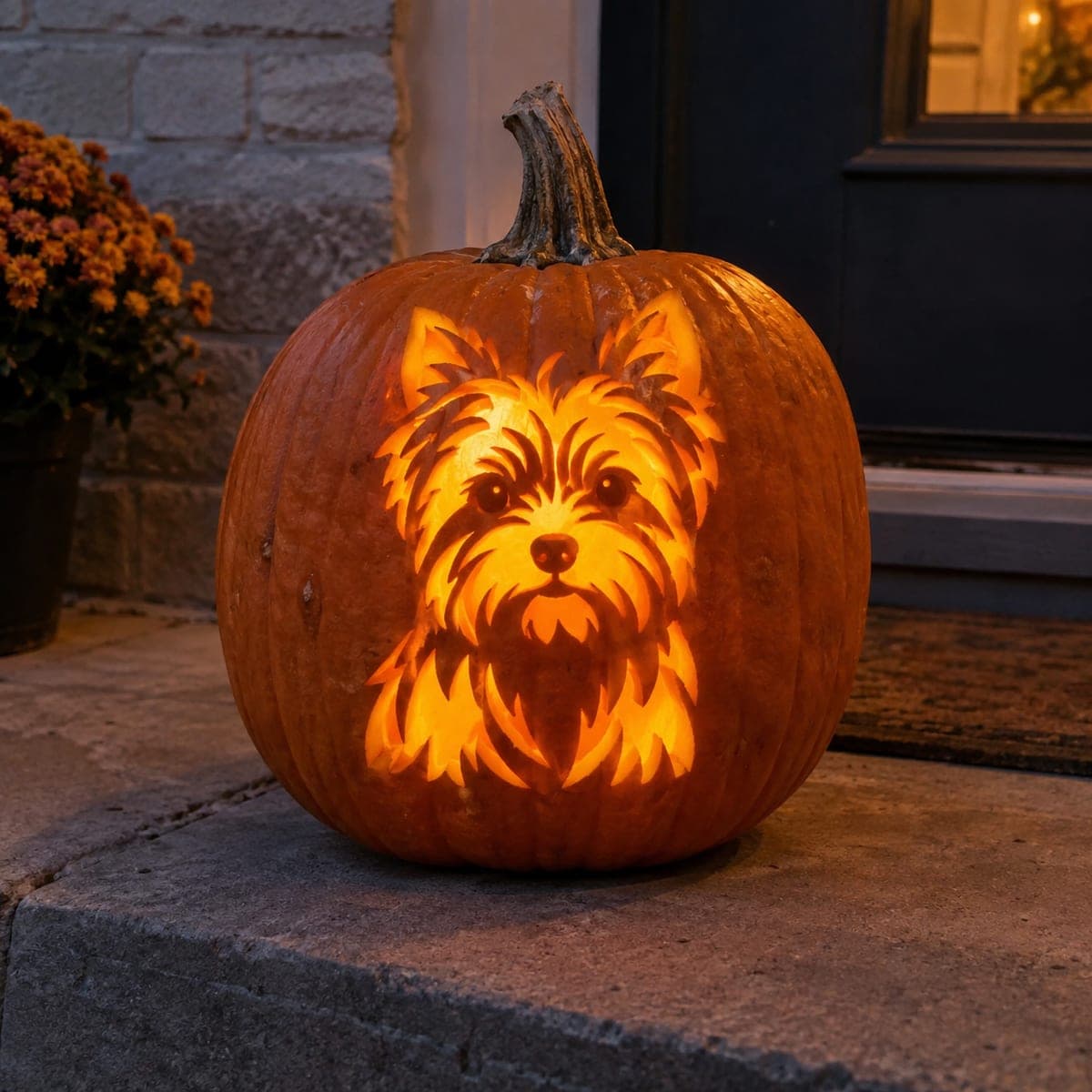 Yorkshire Terrier Puppy Glowing Pumpkin Carving