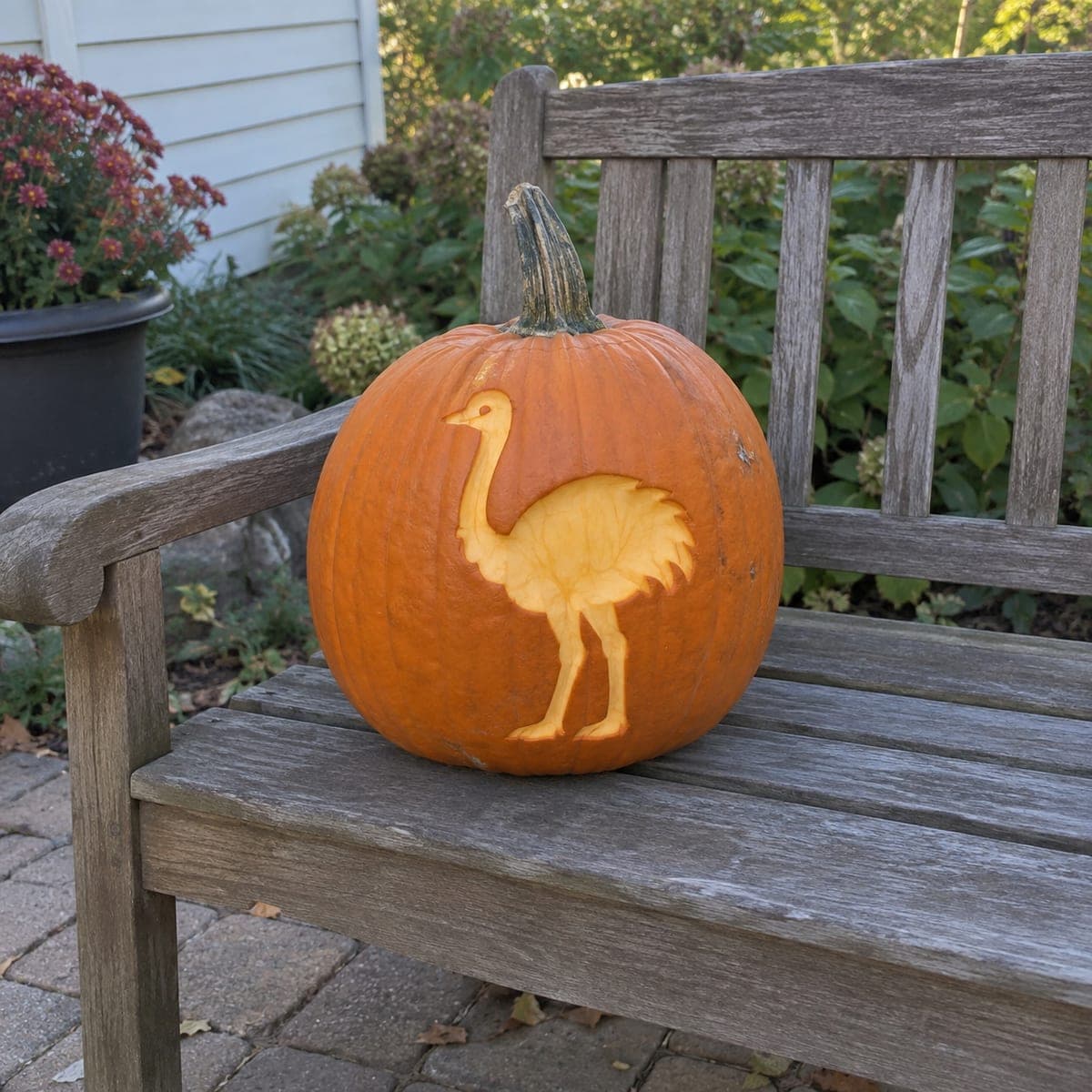 Ostrich Silhouette Carved Pumpkin Etching