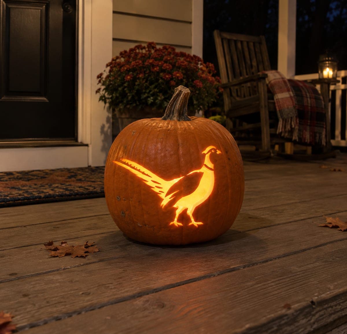 Glowing Pheasant Cutout Pumpkin for Fall Porches
