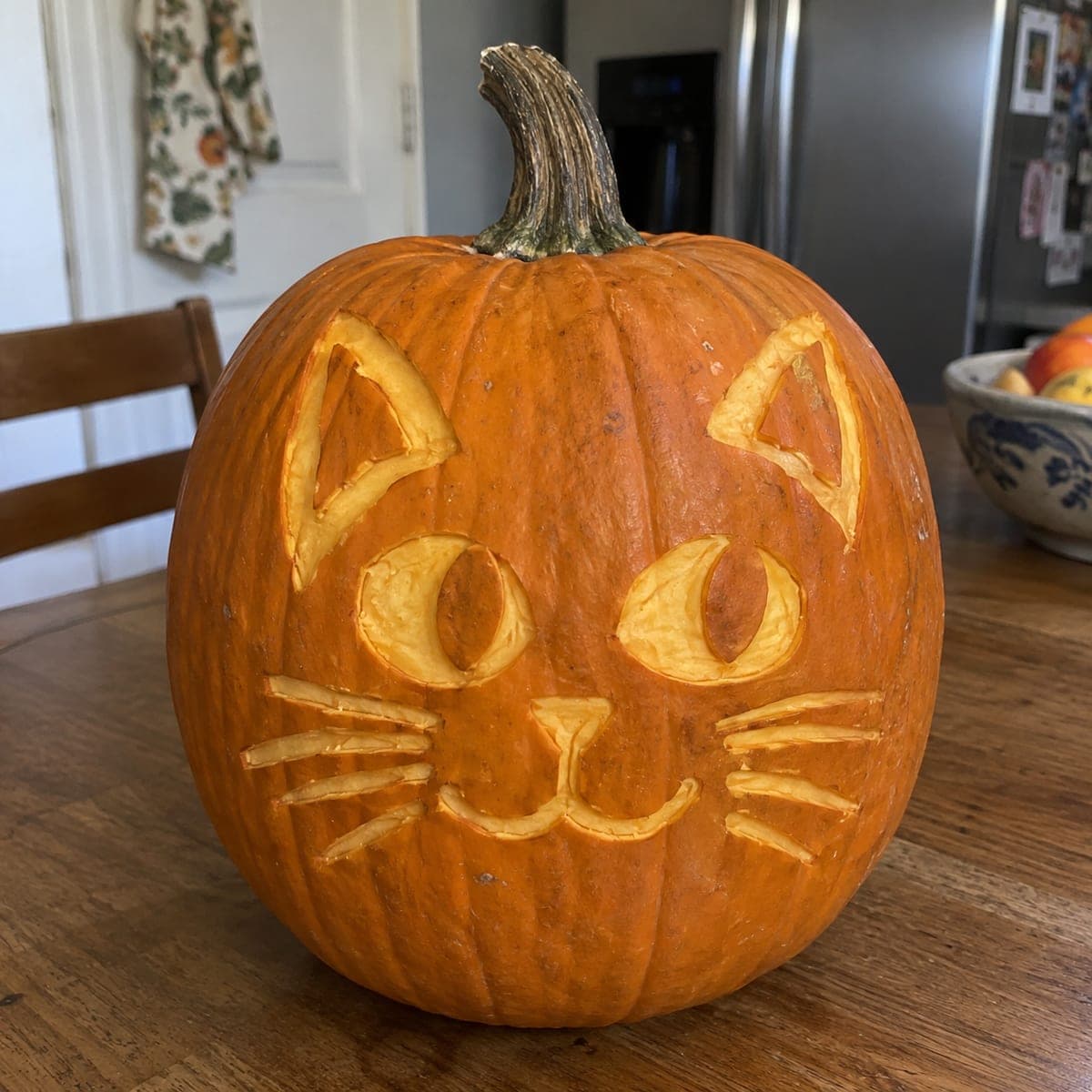 Simple Cat Face Pumpkin With Etched Whiskers