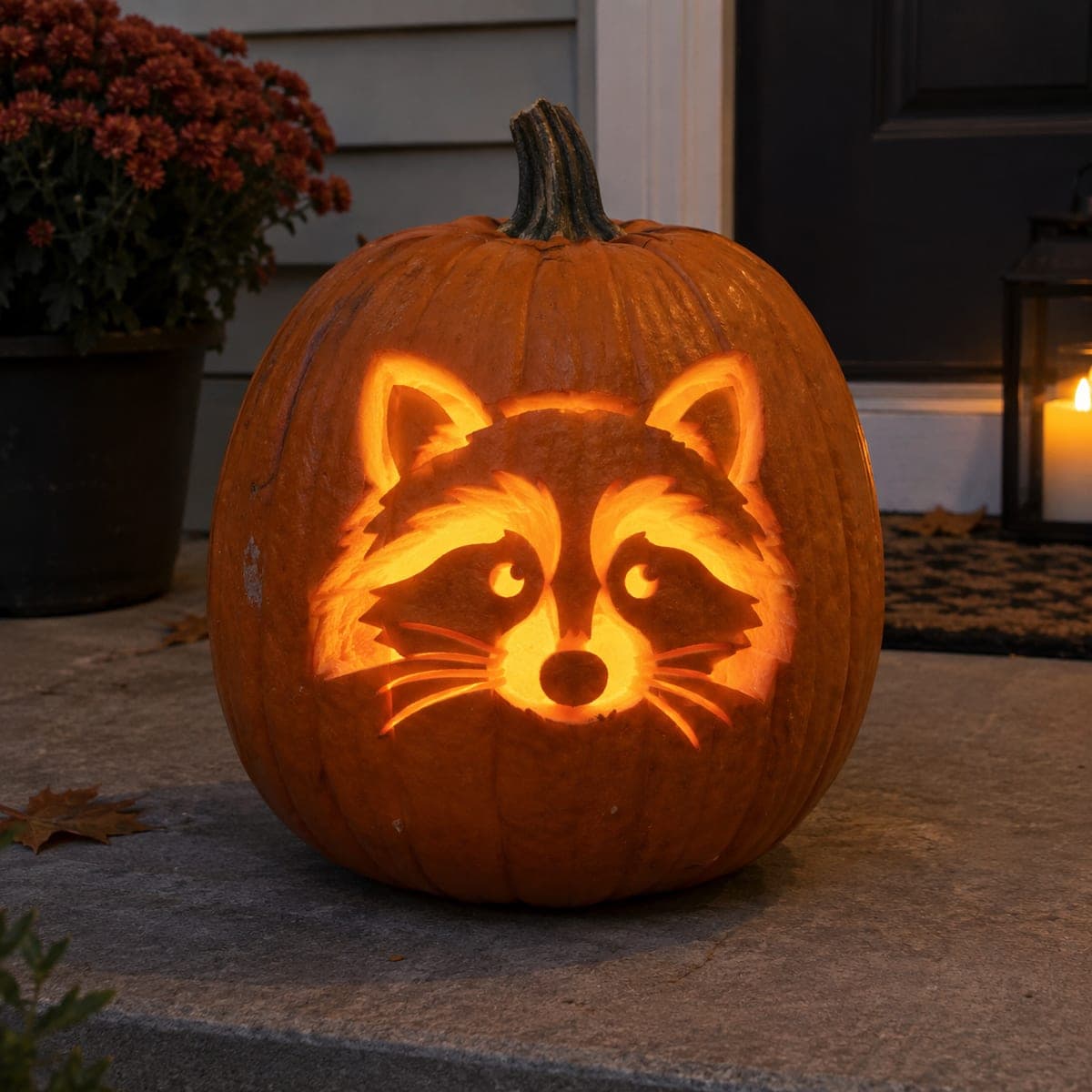 Friendly Raccoon Face Jack-O-Lantern for the Porch