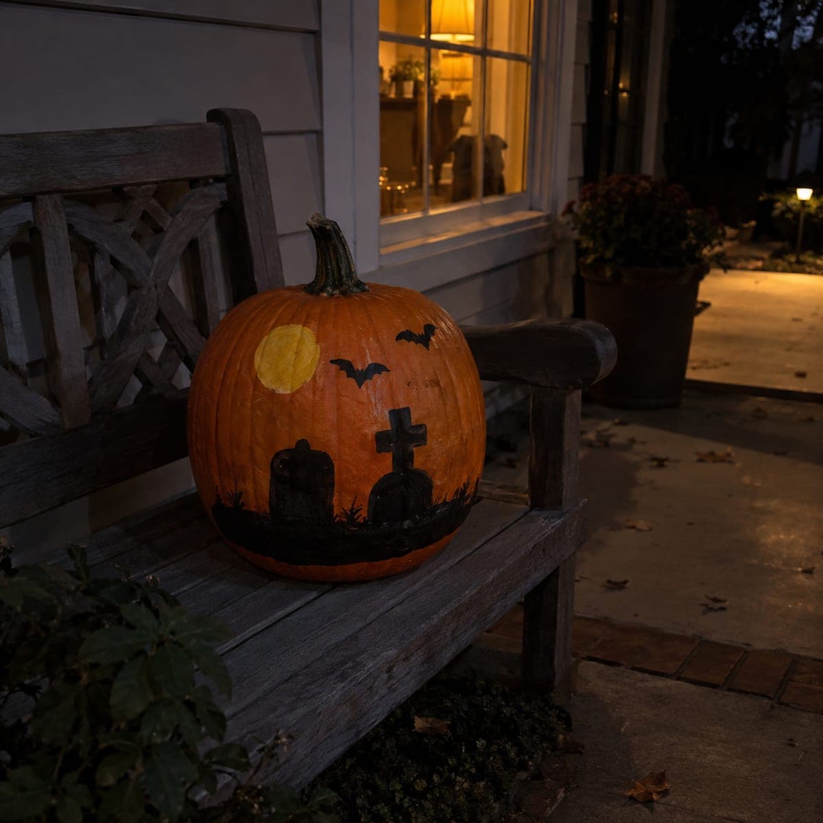 Moonlit Graveyard No-Carve Pumpkin Scene
