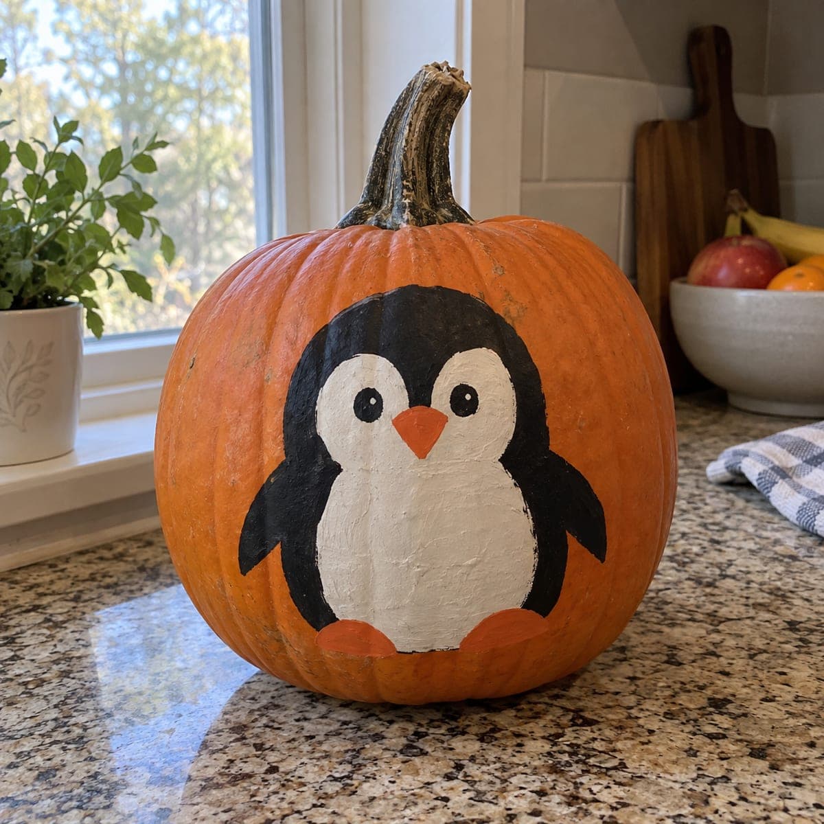 Chubby Penguin Painted Pumpkin for Beginners