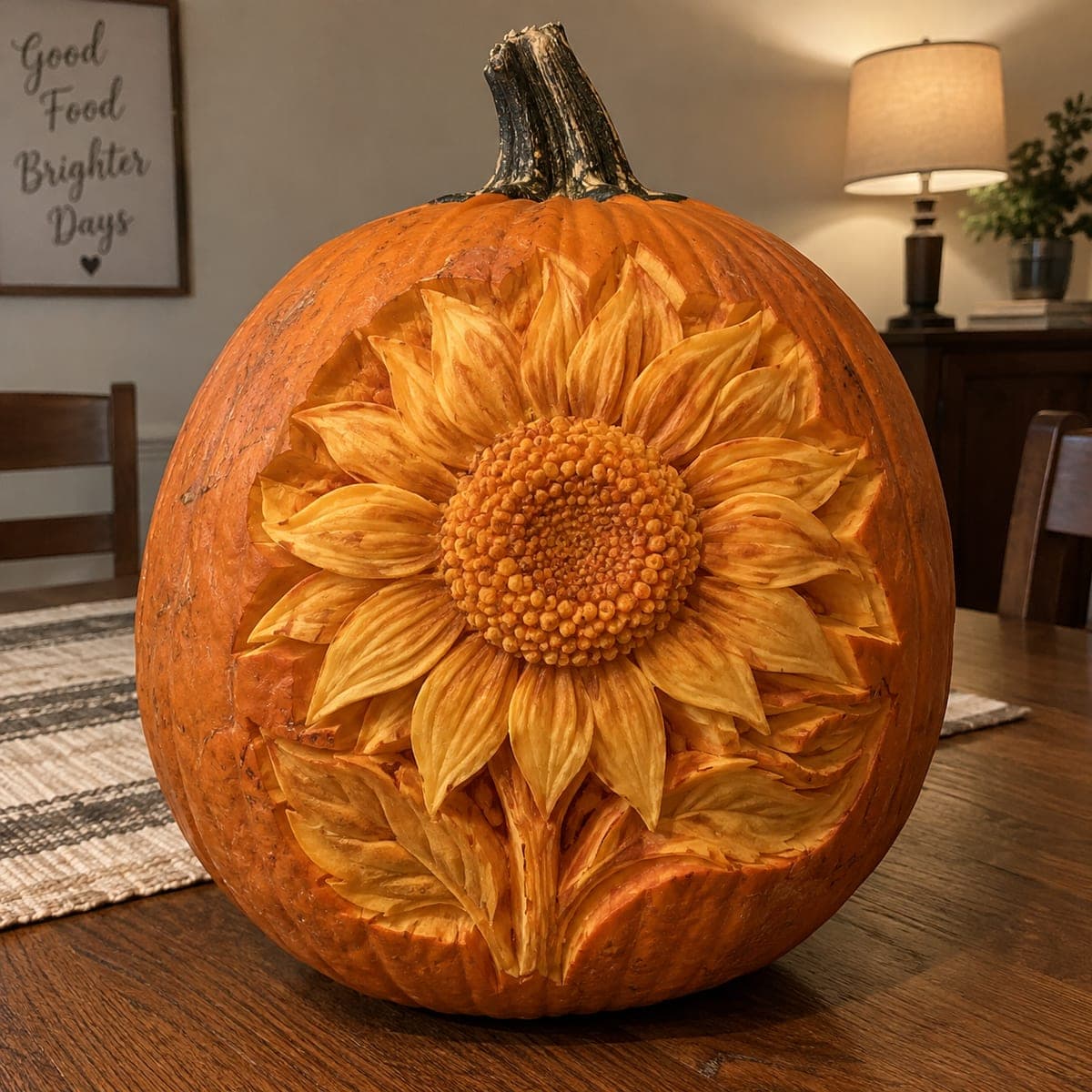 Sunflower Relief Pumpkin for Fall Table Decor