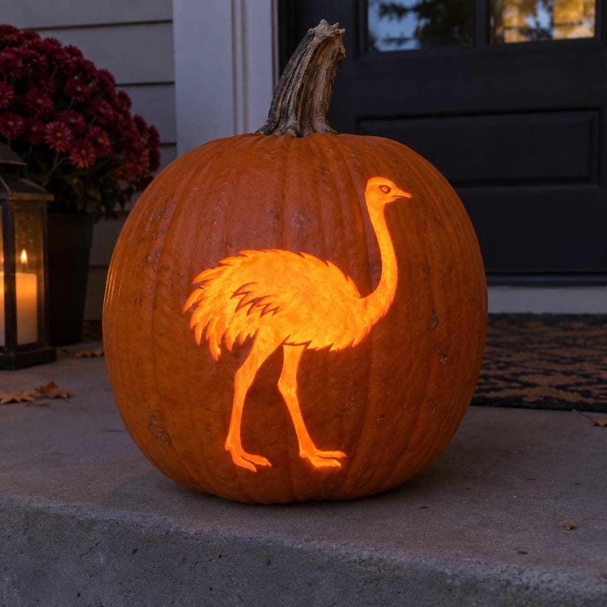 Strutting Ostrich Cutout Pumpkin Glowing Bright