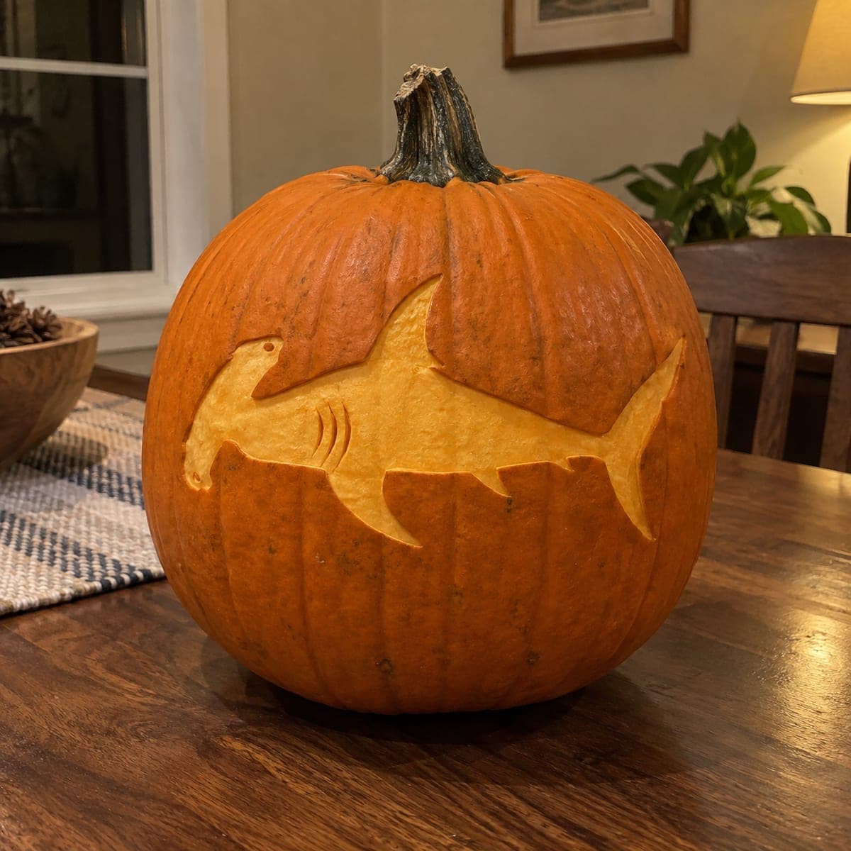 Hammerhead Shark Pumpkin With Peeled Surface Design