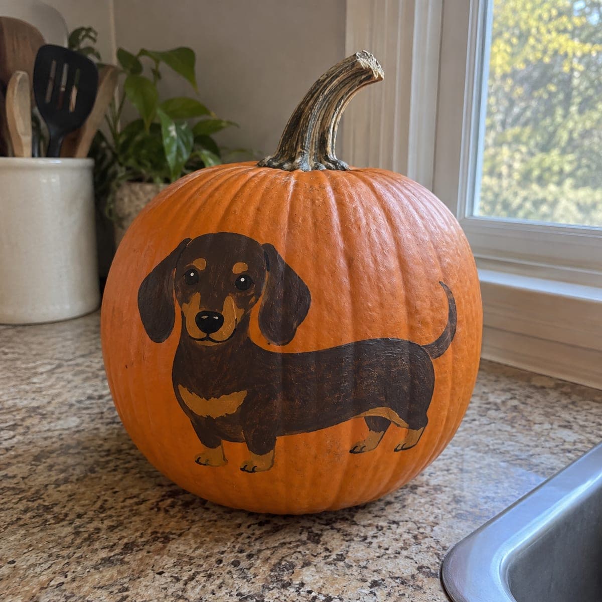 Dachshund Dog Painted Pumpkin Portrait