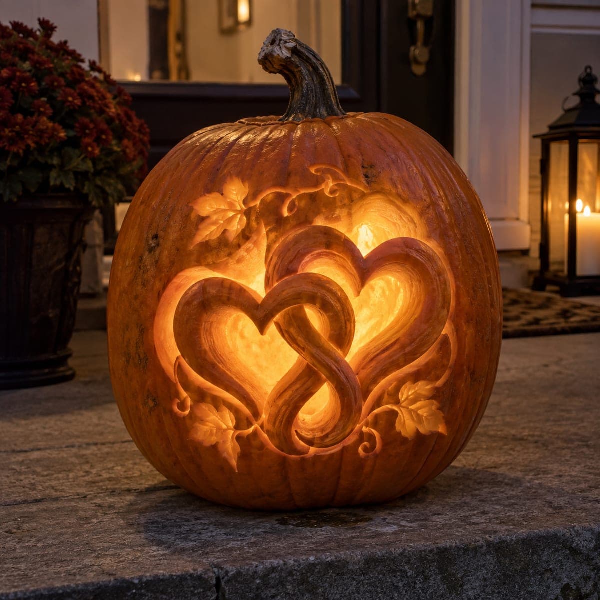 Intertwined Hearts Pumpkin With Vine Flourishes