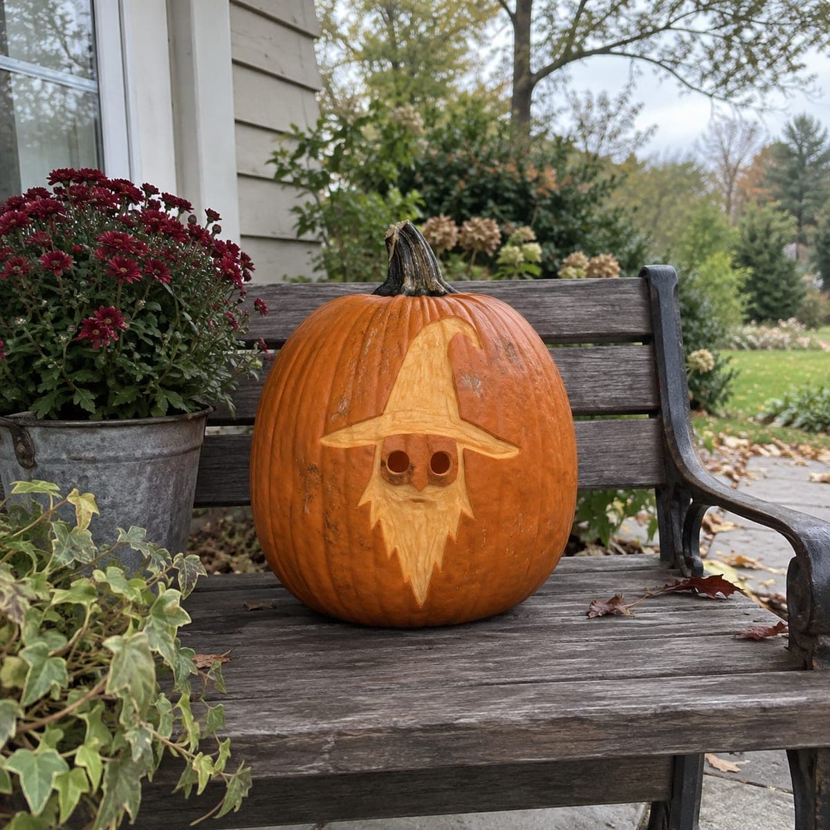 Bearded Wizard Pumpkin With Pointed Hat