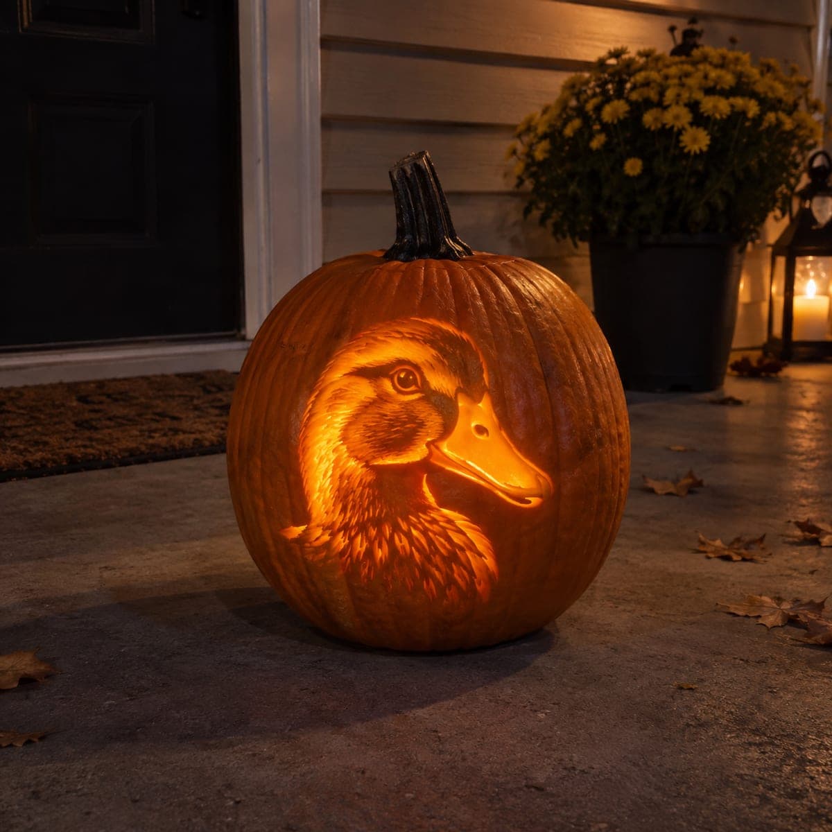 Mallard Duck Portrait Pumpkin Aglow at Dusk