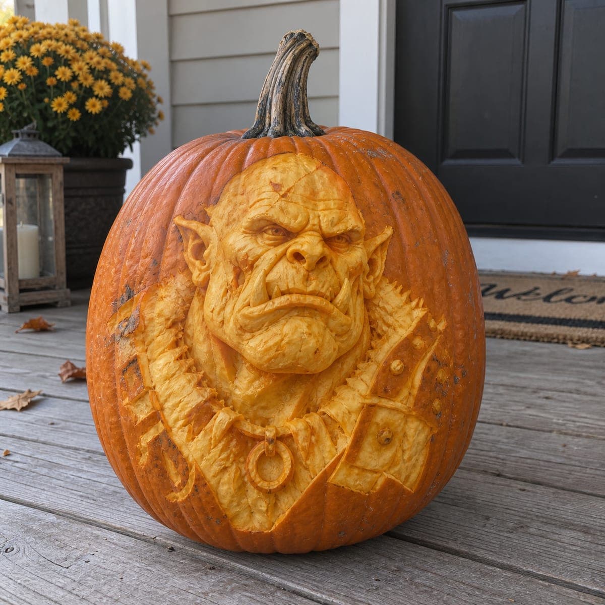 Battle-Worn Orc Warrior Sculpted Pumpkin Bust