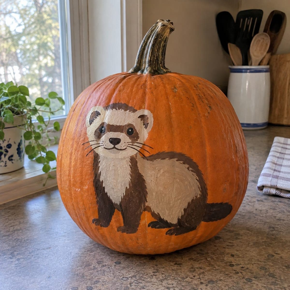 Cute Painted Ferret Pumpkin for Pet Lovers