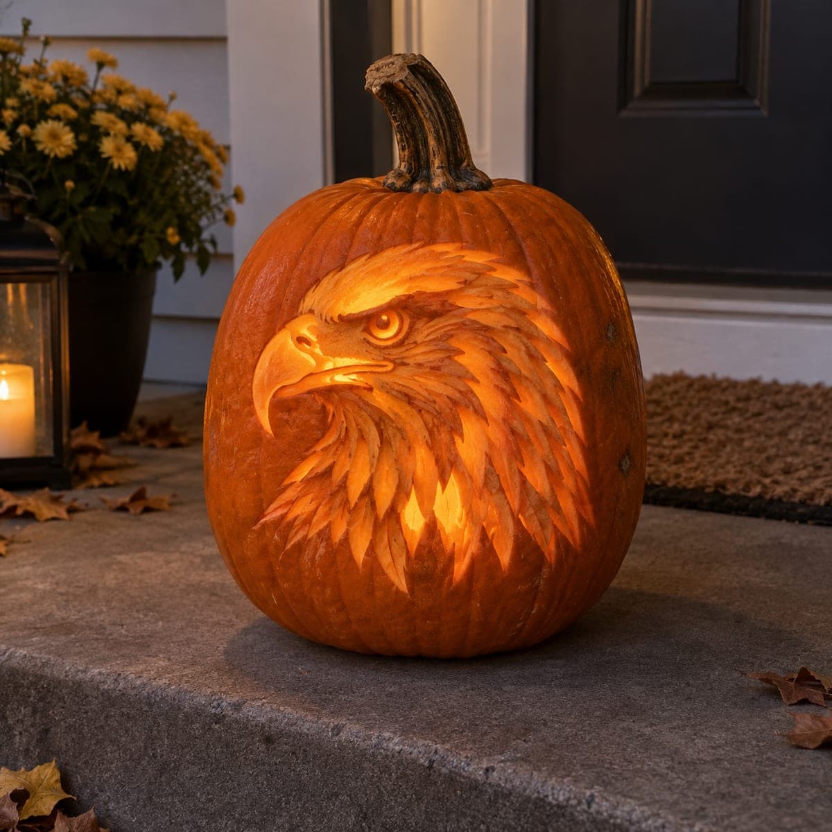 Bald Eagle Head Pumpkin Carving With Feathered Detail