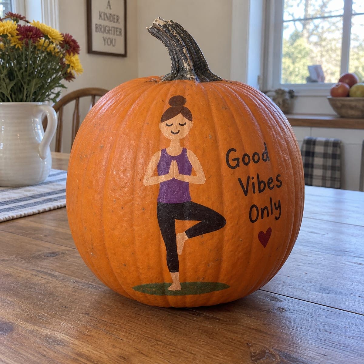 Good Vibes Only Yoga Painted Pumpkin