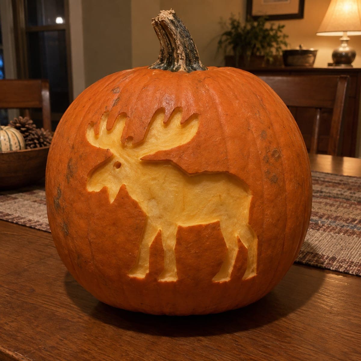 Rustic Moose Stencil Pumpkin for Cabin Style Decor