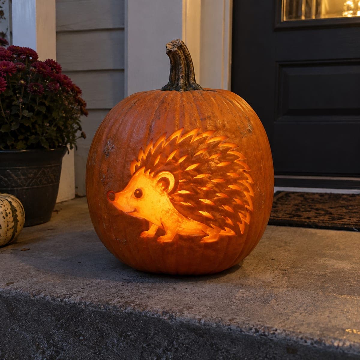 Glowing Hedgehog Pumpkin Carving With Etched Quills