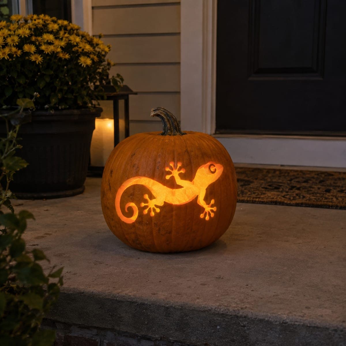 Glowing Gecko Jack-O-Lantern With Curled Tail