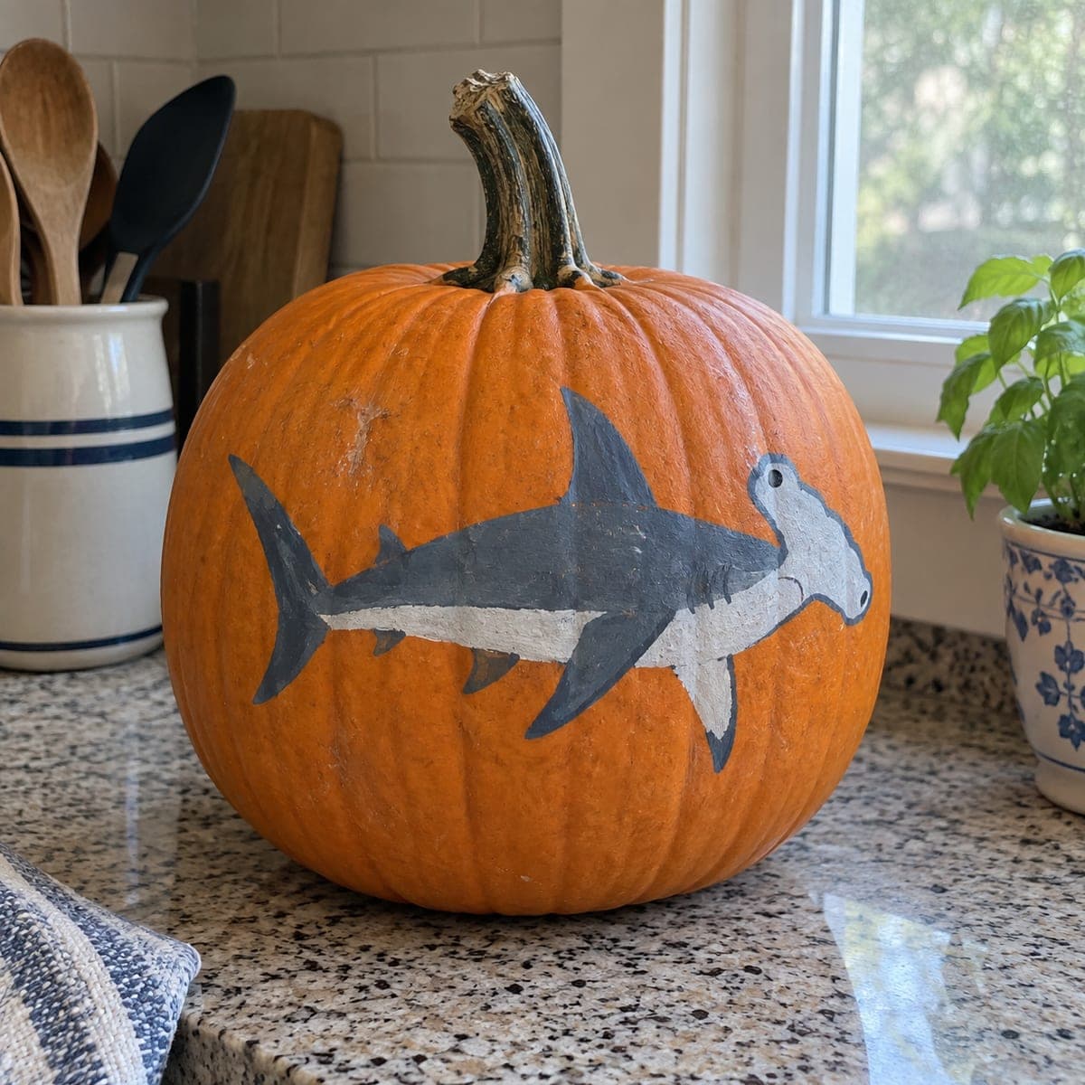 Hammerhead Shark Painted Pumpkin for Ocean Fans