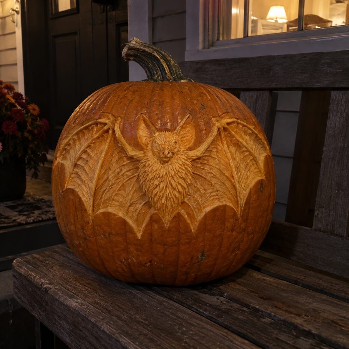 Spread-Wing Bat Relief Carved Pumpkin