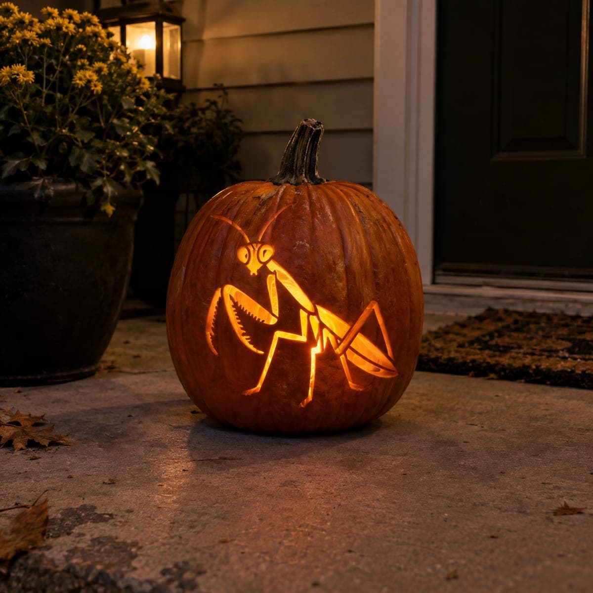 Praying Mantis Pumpkin Carving With Raised Forelegs
