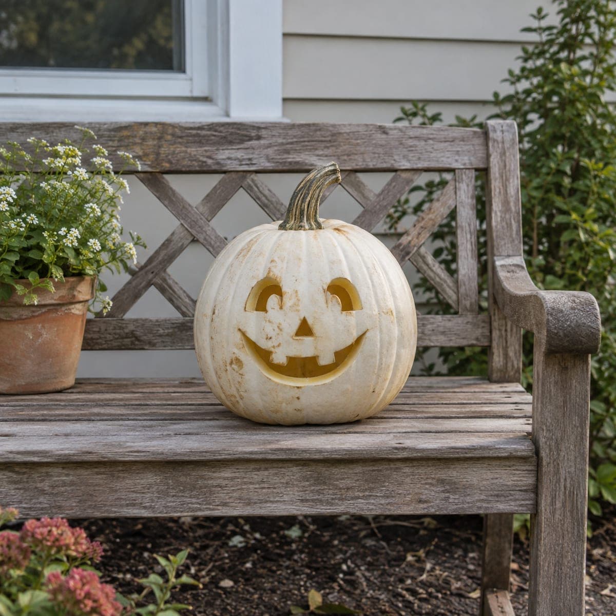 Classic Jack-O-Lantern Face on a White Pumpkin