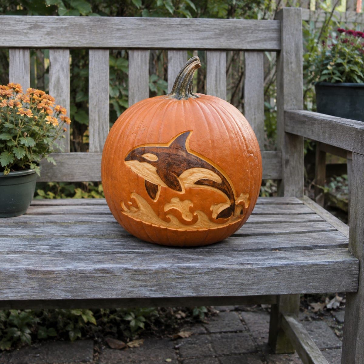 Leaping Orca Whale Pumpkin Carving With Waves