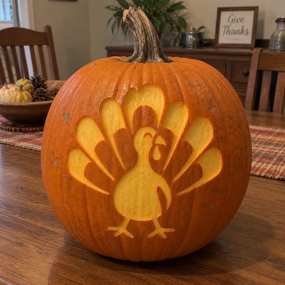 Thanksgiving Turkey Pumpkin Carving With Fanned Tail