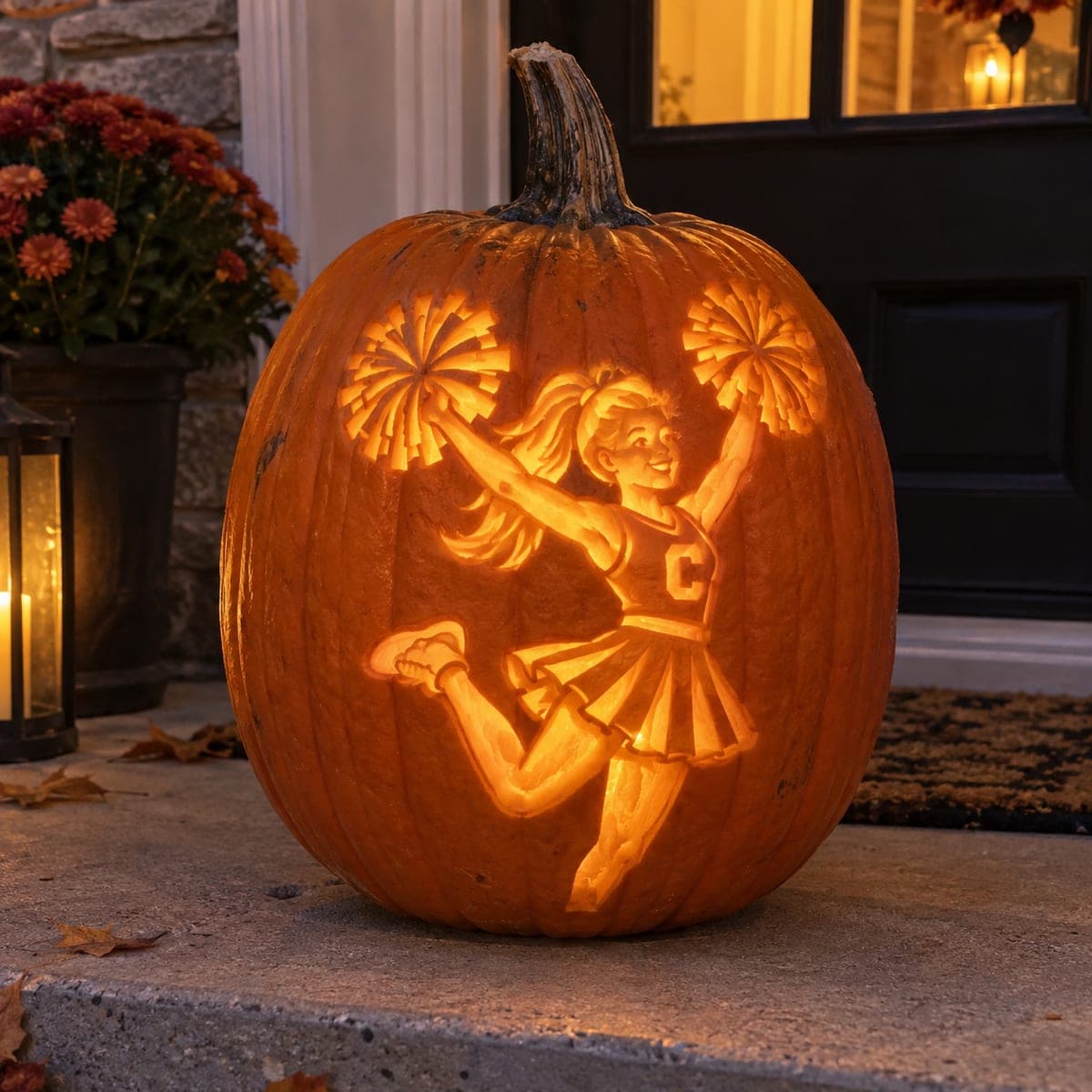 Cheerleader Jack-O-Lantern With Glowing Pom-Poms