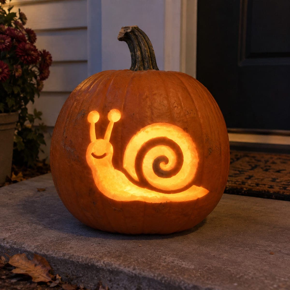 Smiling Snail Jack-O-Lantern With Spiral Shell