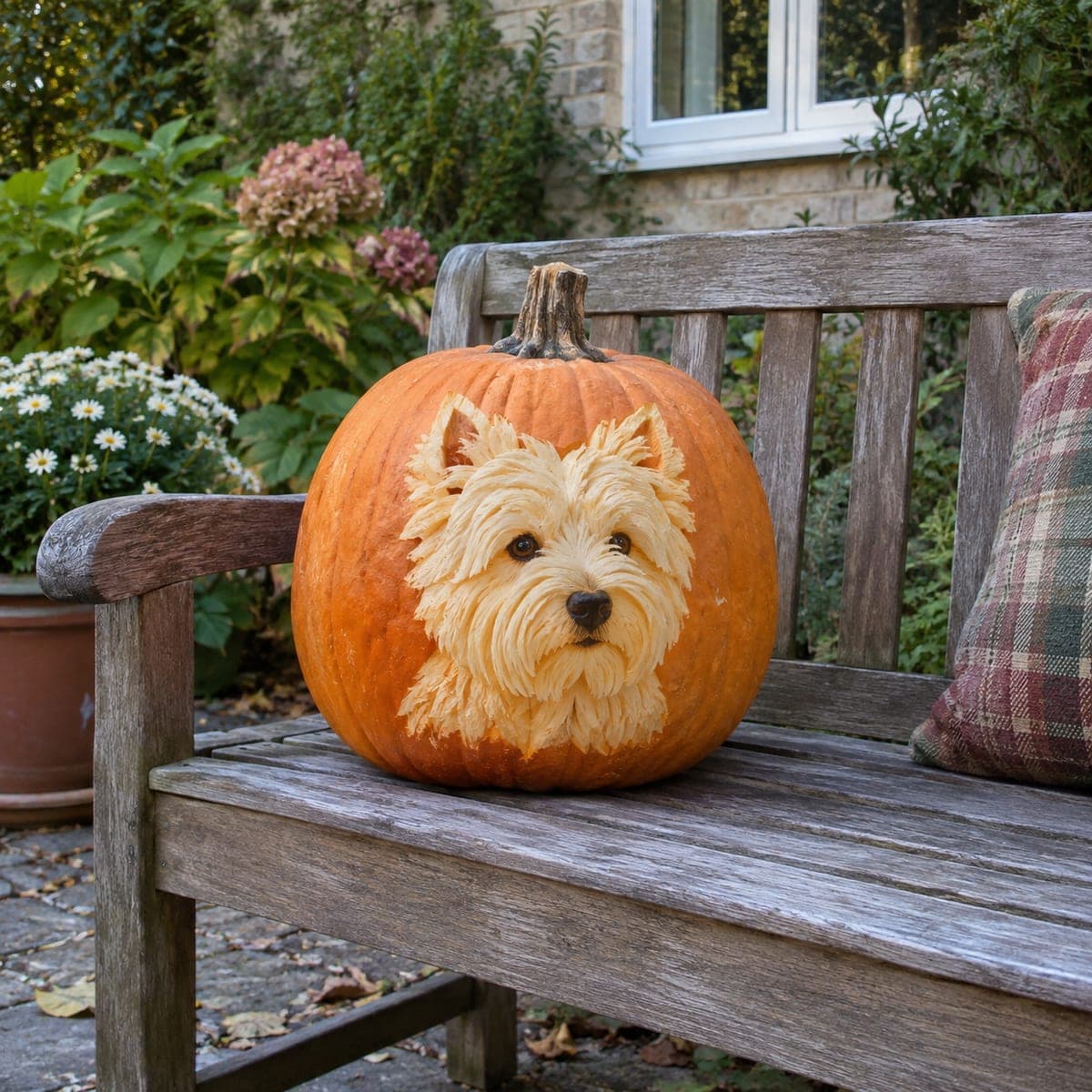 Westie Terrier Portrait Sculpted in Pumpkin
